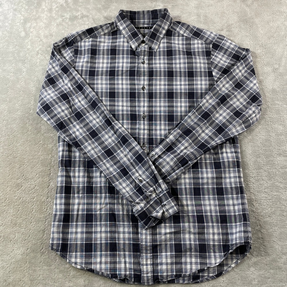Theory Zack Shirt Men Small Plaid Button Office Casual Preppy Luxury Long Sleeve